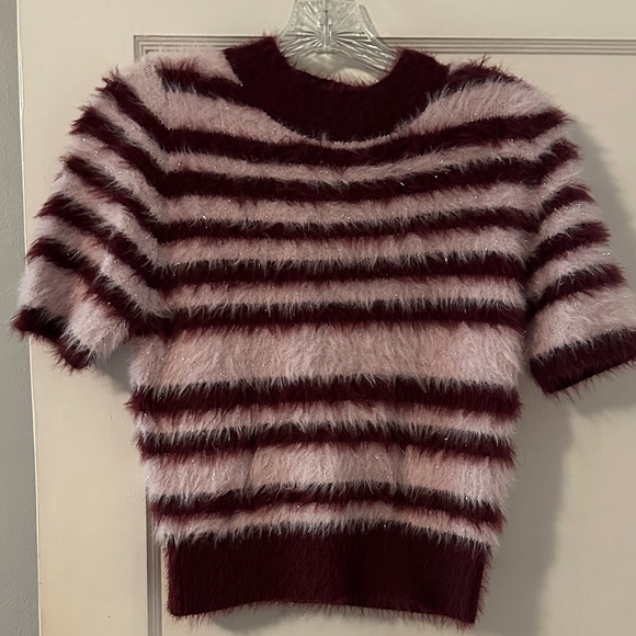 MINKPINK Barbie Pink Ivy Tinsel Fluffy Striped Sweater, Size M - Picture 1 of 10